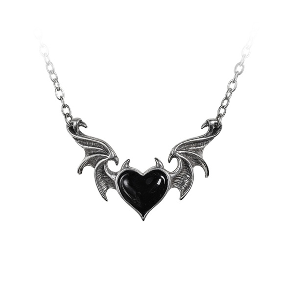 Alchemy Gothic Blacksoul Necklace Black Heart Bat Wing Pendant NWT - Picture 1 of 3